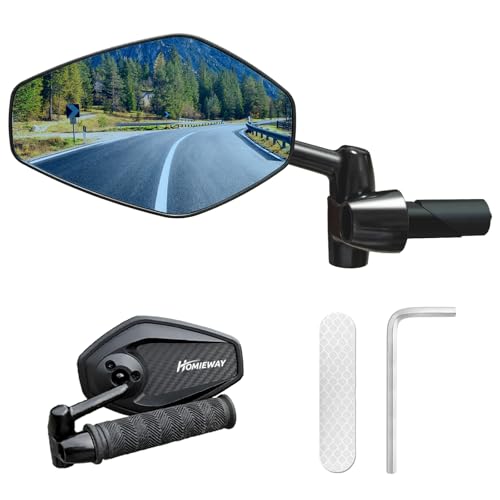 Homieway Fahrradspiegel,Metall Fahrrad Rückspiegel Lenkerendenspiegel,Blau Blendfreies Glas,Kohlefaser Fahrrad Spiegel,Klappbar Fahrradspiegel für E-bike Lenker Links（16-21mm)