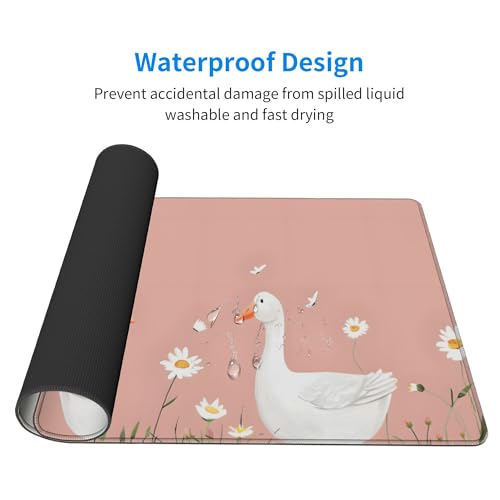 Image of Geese Daisies Cute Extended Gaming Mouse Pad, with Stitched Edges Large Mouse Pad Desk Protector, Rubber Base Mousepad Keyboard Mouses Mat for Work Game Office Home- 32 inch X 12 inch Inch,E92