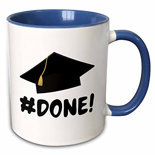 3dRose Hashtag Done Gift for Graduation 11oz Two-Tone Blue Mug