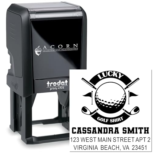 Image of Self Inking Rubber Stamp Lucky Golf Style - Address Stamp for Cards | Golf Stamp Custom. Self Inking Return Stamp. Choice of 11 ink colors. Up to 50 characters per line. Up to 10,000 impressions.