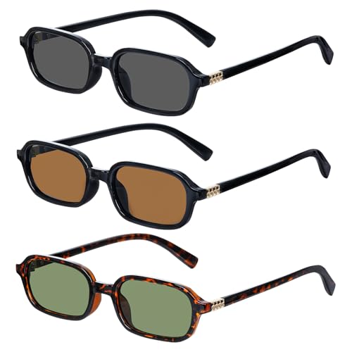 yeabwps 3 Pcs Retro Rectangular Sunglasses for Women Vintage Trendy Y2K Fashion Small Square Frame 90s Style UV protection Sun Glasses