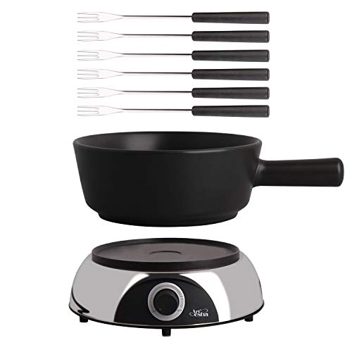 Artestia 2-Qt Electric Fondue Pot Set 1500W Ceramic Chocolate Melting Pot Adjustable Temperature Control 6 Fondue Forks For Chocolate Cheese, Black Ceramic Pot With Glossy Base #TOP6