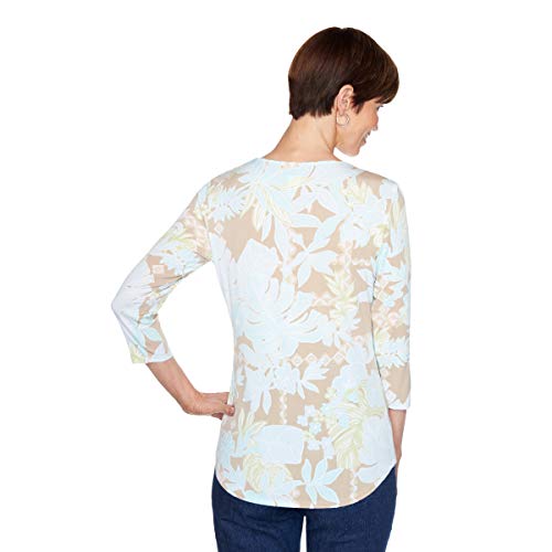 Ruby Rd. Womens Eclectic Floral Puff Top Blouse, Flax Multi, X-Large Petite Us #TOP2