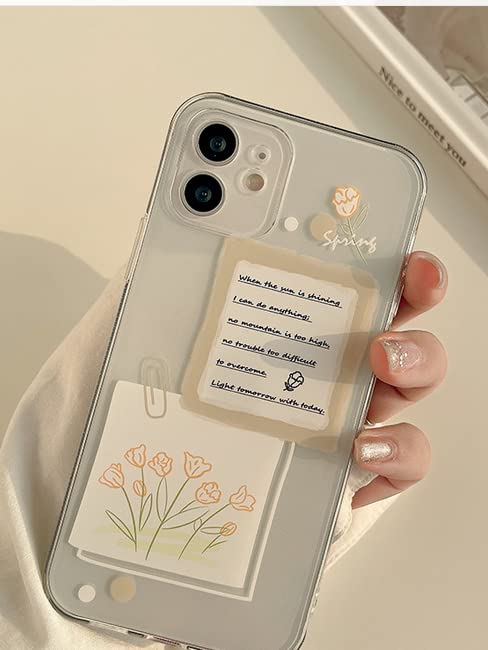Cute Clear Lettering, Flower Case for iPhone,Slim Shockproof PC+ TPU Protective Flower and Lettering Designed Transparent Cover for GirL, Woman. (iPhone 11, Lettering)