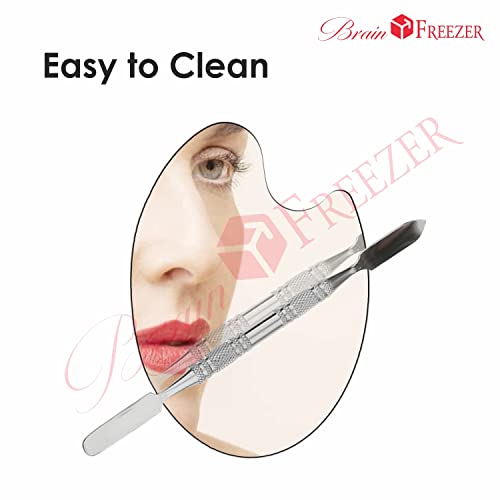 Image of Brain Freezer Shiny Makeup Palette with Stainless Steel Oval Shape Spatula, Silver 100 g