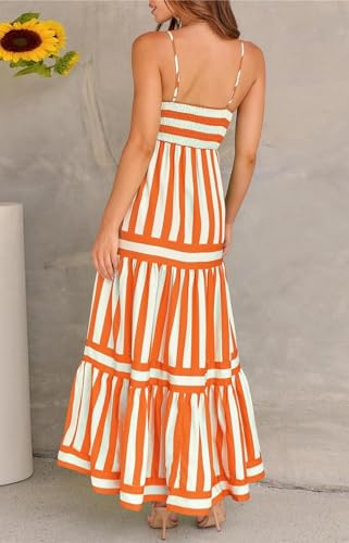 chouyatou Women Spaghetti Strap Back Smocked Maxi Striped Dress Summer Casual Floral Flowy Beach Sun Dress2