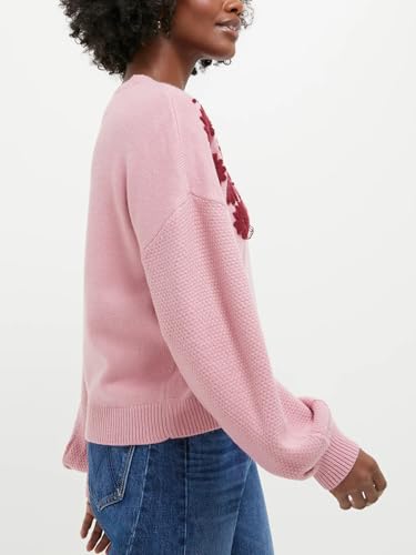 Women Embroidered Floral Sweaters Knitted Crewneck Long Sleeve Pullover Casual Loose Fall Tops3