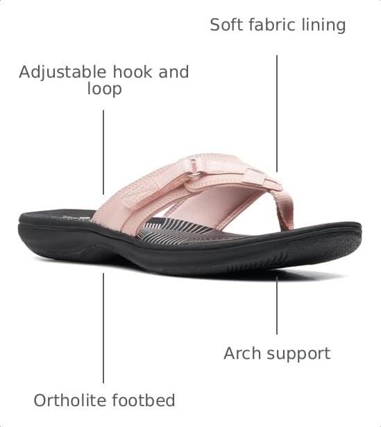 Image of Clarks Womens Breeze Sea Flip-Flop Sandals - Comfortable Flip Flop with Adjustable Hook and Arch Support - Casual Summer Wearing Cloudsteppers for Everyday