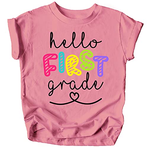 Olive Loves Apple Hello 1st Grade First Day of School Gift Back to School Mauve Shirt Youth Small