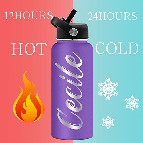 Farmelov Personalized Water Bottles Custom Name Insulated Water Bottle With Straw, Engraved Waterbottle Customized Gifts For Kids School Girls Boys Men Women - 24Oz #TOP5