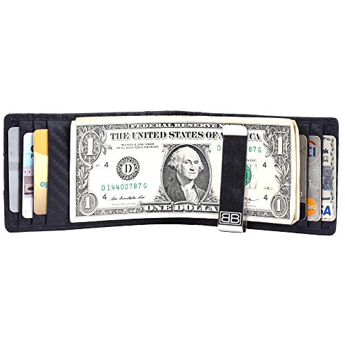 Image of Brooklyn Bridge Genuine Leather Money Clip Wallet for Men Carbon Fiber Black - Premium Slim RFID Protected Wallet with Cash Clip & Multiple Card Slots, Stylish Front Pocket Design, Gift for Men