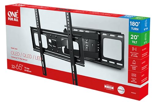 One for All for All TV-Wandhalterung - Schwenkbar 180°/Neigbar/Ausziehbare Fernseher Halterung - 4K OLED QLED LED Flachbildfernseher - 13 bis 65 Zoll -max. 50 kg – WM4452, Schwarz – Bild 5