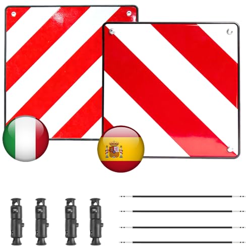 2 in 1 Warntafel Fahrradträger aus PVC für Italien Spanien und Portugal 50 x 50 cm Reflektierendes Warntafel Italien Spanien Warnschild Rot Weiß mit 4 Spannseile für Auto Heckträger Wohnmobil