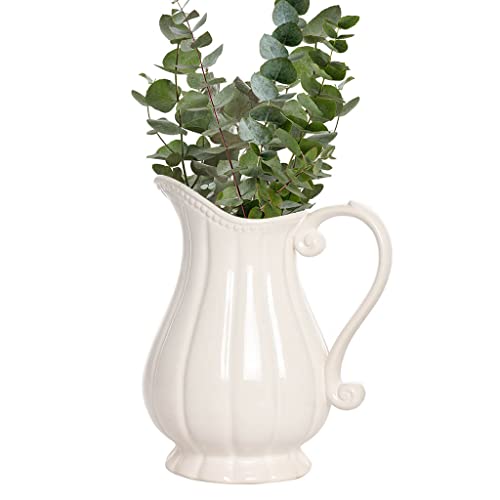 Ceramic Flower Vase - Shabby Chic Vintage Stoneware Winter Wedding Anniversary Pitcher Jug Vase Gift (BR25)