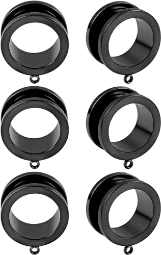 6 PCS DIY Tunnels Plugs Gauges for Ears Piercing Jewelry,Dangles DIY Ear Gauges Accessories for Women Mens(Black-A,16mm)