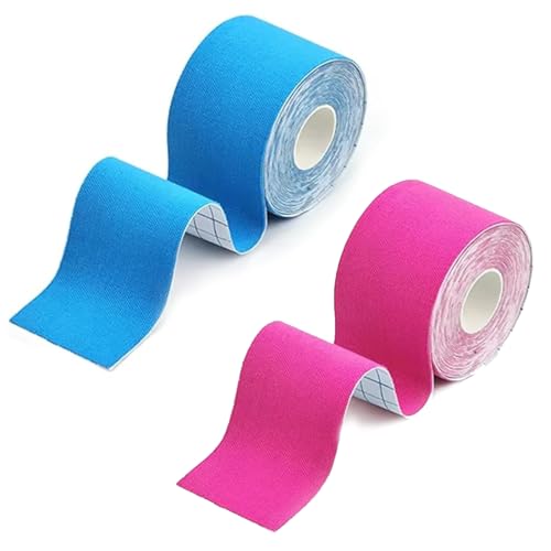 JRYXDS 2 Piezas Cinta Lifting Facial Parches Antiarrugas Lifting Para Tonificar, Reafirmar Y Tensar La Piel Venda Piel Sensible (2.5Cm X 5M) (Rosa Y Azul Claro)
