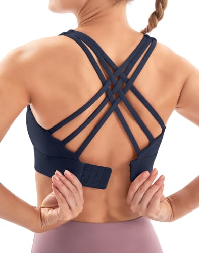 Image of Sports Bras for Women High Support Large Bust Strappy Workout Tanks Tops | High Impact, Soft Breathable Fabric, Removable Pads, Wireless Comfort, Hook & Eye Closure, Running, Gym, Yoga, Daily