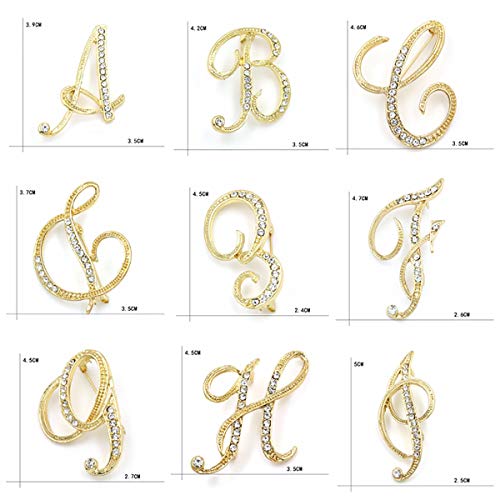 Image of BeeGift Letter Brooch Pins Initial Rhinestone Brooch for Women Crafts,Rhinestone Crystal Lapel Pin Brooches Gold A-Z 26 Letters