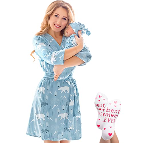 Image of Mommy and Me Robe and Swaddle Set | Maternity Robe Matching Baby Girl, Boy