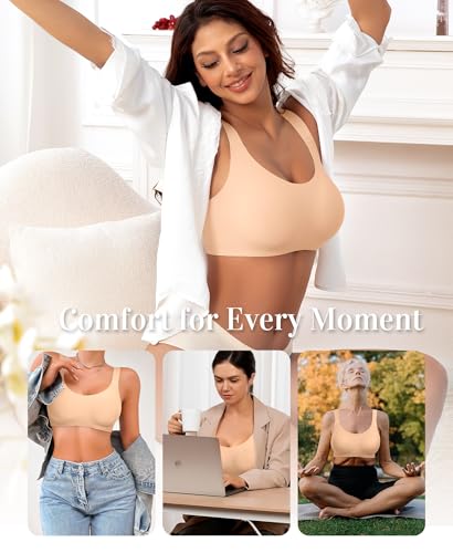 Image of Wireless Jelly Seamless Bras for Women No Underwire Tshirt Full Coverage Padded Bra Comfortable Everyday Bralettes