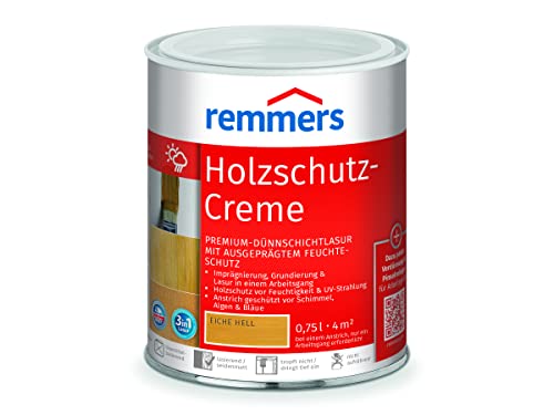 Remmers Holzschutz-Creme 3in1 eiche hell, 0,75 Liter, tropffreie Holzlasur für aussen, 3in1: Imprägnierung, Grundierung & Lasur in EINEM Arbeitsgang