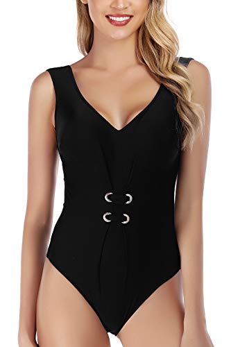 PERONA Womens One Piece Swimsuits V Neck Swimwear Print High Cut Bathing Suits (Dark Night, US 10(Read The Size Chart in Our Image))