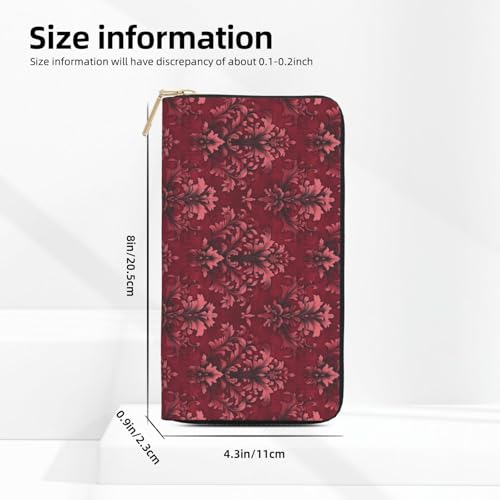 Wine Red Patterns Print Wallet Women, Leather Bifold Multi Card Wallet, Long Purse Women's Wallets2