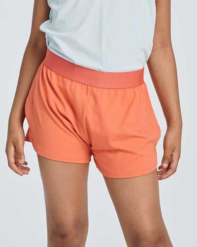 Real Essentials 4 Pack: Girls Athletic Performance Running Shorts with Drawstring & Pockets3