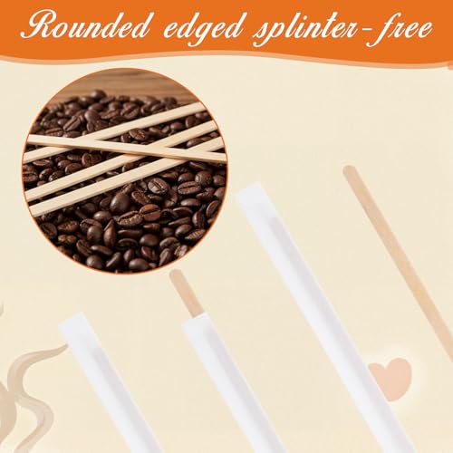 1000 Pcs Individually Wrapped Wooden Coffee Stirrers 5.5 Inch Disposable Wood Stir Sticks, Round End coffee stirrer for Cocktail, and Hot Drinks by Exclaith - Used condition - Image 3