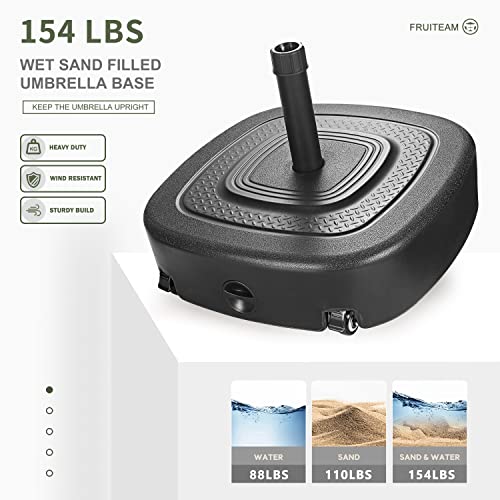 Fruiteam Mobile Umbrella Base With 4 Wheels And 2 Locks, Fillable Patio Umbrella Base Heavy Duty Market Stand, Water Or Sand Filled Stand For Outdoor, Deck, Poolside, 154Lbs Capacity, Black #TOP2