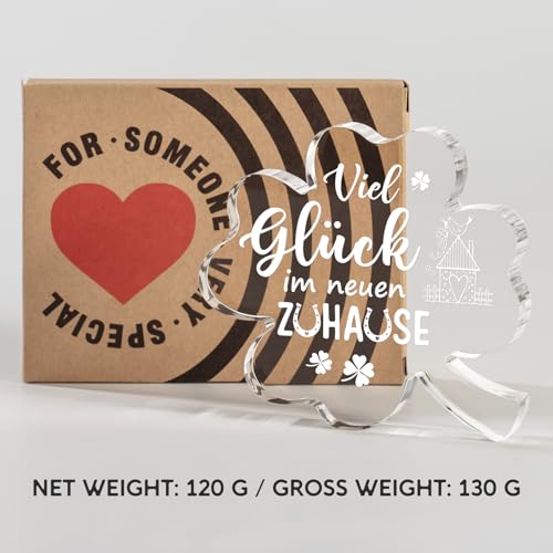 Encoink Einzugsgeschenke Wohnung und Haus, Einweihungsgeschenk Haus & Wohnung – Glücksklee Acryl Deko, Geschenk zum Einzug, Richtfest Geschenk für Frauen Männer Kollegen Nachbarn