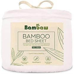 Sabanas Ecologicas Sábana Bajera de Bambú | Blanco - 180x200 cm | Suave y Lujosa | Fitted Sheet | Tejido de Microfibra Bambu | Bed Sheets | Sostenible | Sábana Hipoalergénica | Transpirable | Bambaw