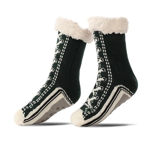 WYLFYJP Calzini da Casa con Pantofola in Cashmere Ultra Spessi, Calzini Casa con Pantofola Cashmere for Donna Calzini Morbidi E Morbidi con Impugnature Calzini Pantofola Natalizi for Donna(Green)