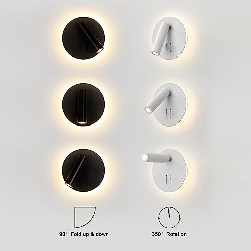 Image of Modern Wall Mount Light Focused Bed Bedside Reading Wall Lamp with Switch LED Wall Sconce Rotatable Headboard Lights Indoor Spotlight Adjustable for Living Room,Bedroom 3+7W 3000K White
