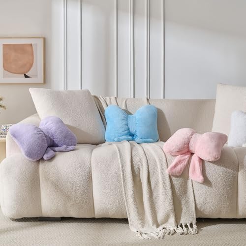Image of Bow Pillow Cute Room Decor Throw Pillows Butterfly Shaped Decorative Cute Pillows for Bed Sofa Cute Home Decor,Blue 10 * 8inch