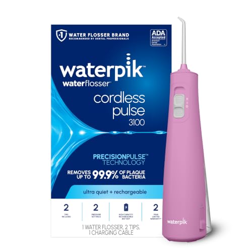Image of Waterpik Cordless Pulse 3100 Portable Water Flosser, Rechargeable, Mauve | 2 Settings, 1 Precision Tip & 1 Tongue Cleaner Tip for Fresh Breath, Travel, Shower Use, ADA Accepted, WF-20 Amazon Exclusive