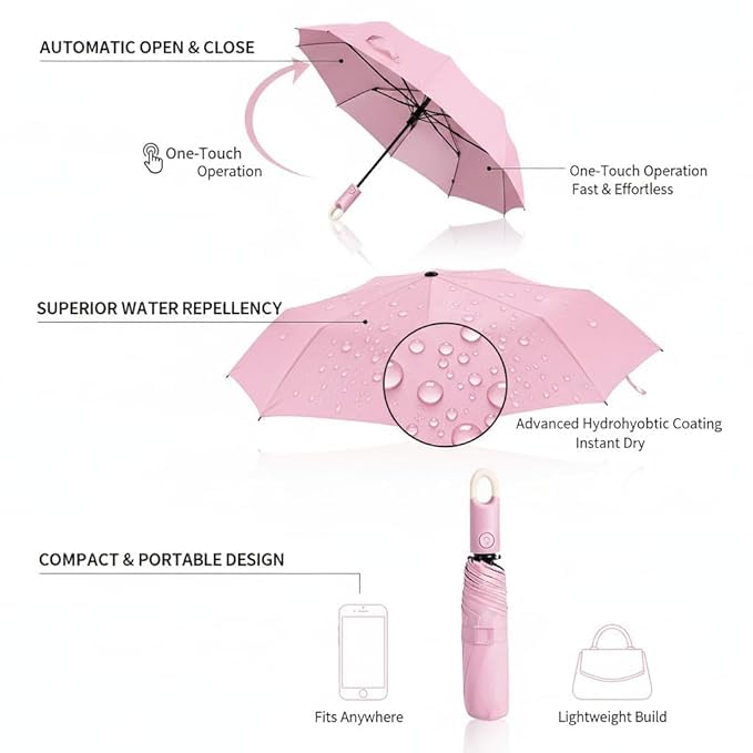 Image of Umbrella for Women | Umbrellas for Men | UV Coated 3 Fold Umbrella for Rain with Auto Open and Close Small Folding Travel-Foldable Windshield