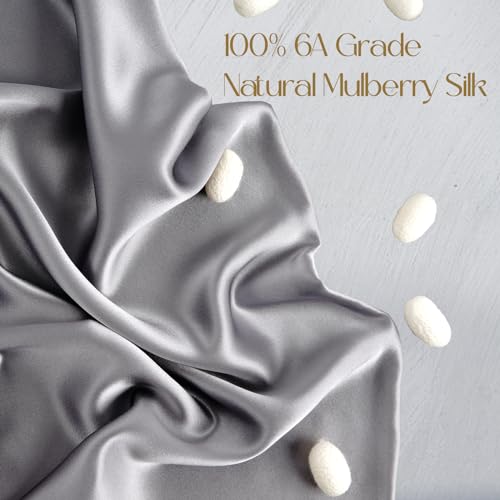 ZIMASILK 100% Pure Mulberry Silk Pillowcase for Hair and Skin Health,Soft and Smooth,Both Sides Premium Grade 6A Silk,600 Thread Count,with Hidden Zipper,1pc (King 20''x36'',Silver Grey)