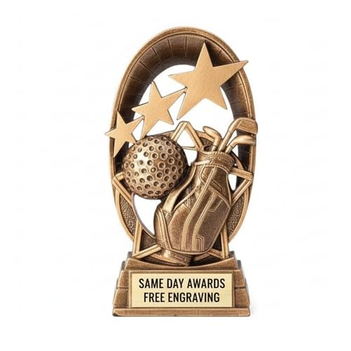 Same Day Awards Radiant Star Golf Trophy 6.5 Inch – Custom Engraved Golf Award for Tournaments Leagues Club Events School Programs and Golf Competitions