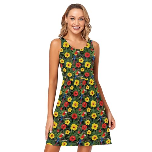 Robe débardeur sans manches femme vert floral L avec poches