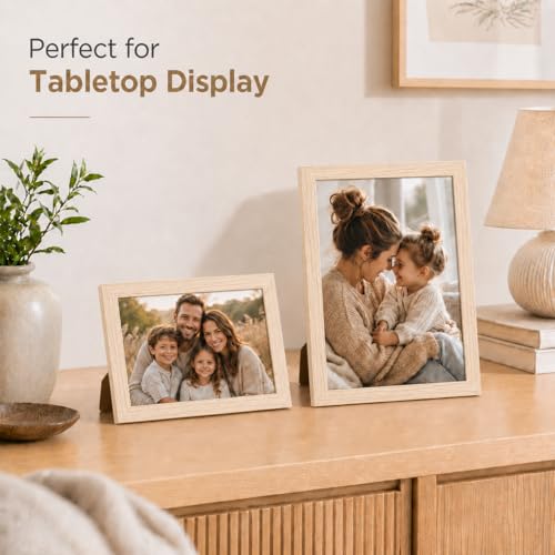 Image of JCJMY 5.5x8.5 Picture Frame for Wall Hanging or Tabletop, Wall Mounting Horizontally or Vertically, 5.5 x 8.5 Wall Gallery Poster Photo Frame with Shatter Resistant Plexiglass, Natural