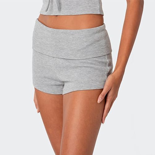 Image of Women Low Waist Lounge Shorts Fold Over Skinny Pajamas Shorts Summer Casual Pj Bottom Sleep Shorts