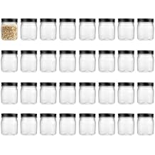 8 Ounce Clear Plastic Mason Jars With Screw On Lid, Reusable Empty Jars for Food Storage, Round BPA Free Containers for Sealing, Dry Food, Snacks, Candies, Breakage-proof, Black - 32 Pack