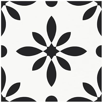 MORCART Peel and Stick Floor Tile, Vinyl Flooring Self Adhesive DIY: Square White+Black Flowers 8" x 8" 20 PCS, Waterproof and Removable Tile Sticker for Bathroom, Kitchen, Wall, Staircase FT-1624