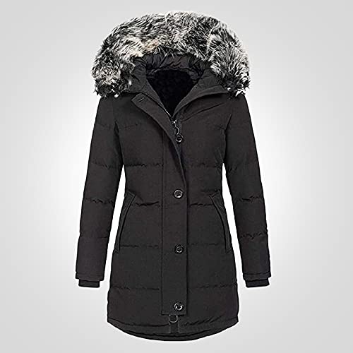 Chaqueta de invierno calida con capucha abrigo acolchado mujer negro 3