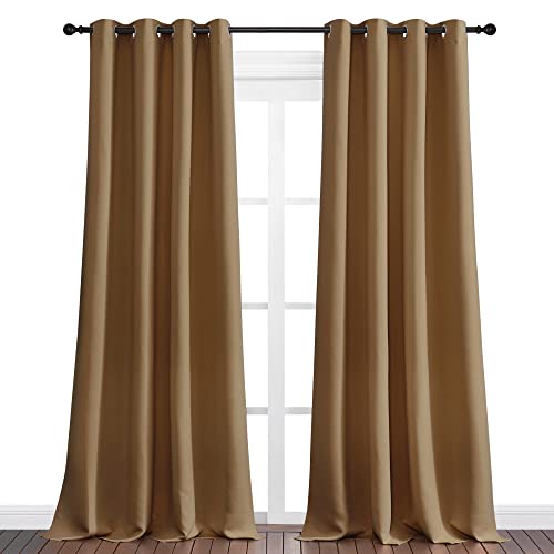 Image of NICETOWN Sleek Blackout Curtains 90 inches Length for Windows, Noise Reducing and Block Draft Panels for Door Doorway Laundry Office Luxury Decor Theme (2 Panels, Gold Brown, W55 x L90 -Inch)