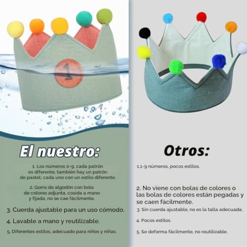 Miniatura 7 de Uraqt Corona Cumpleaños, Corona De Infantil Cumpleaños Reversible Con Números Intercambiables Del 0 Al 9 Niños Y Niñas Con Ajustable Aniversario Años O Meses, Botones De Velcro, Verde Claro Rosa