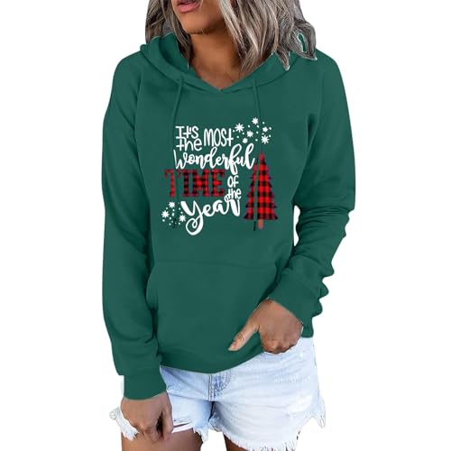 Sweat-shirt de Noël pour femme pull manches longues col rond vert taille L