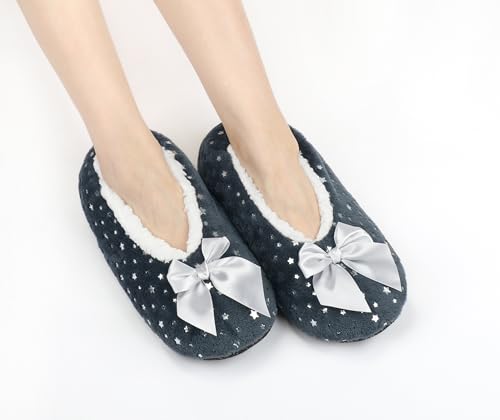 Image of DICUIRD Womens Cozy&Warm Soft Sole Slipper Socks with Grippers-Girls Teddy Fleece Indoor Slipper with Non-skid Bottoms
