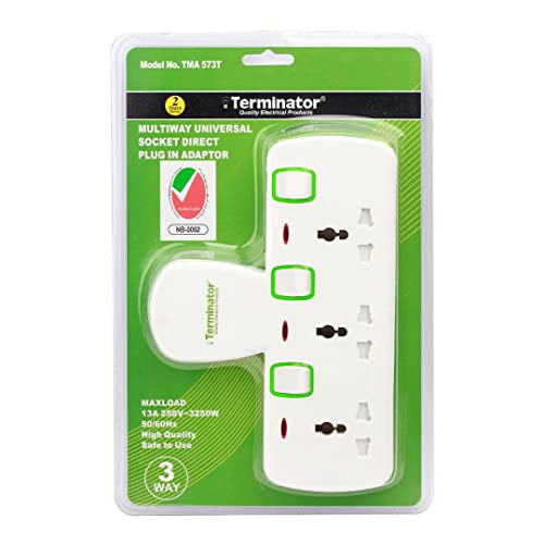 Terminator 3 Way Universal T-Socket Multi Adaptor With Individual Switches & Indicators 13A Plug and Safety Shutter ( TMA 573T)